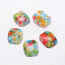 Handmade Millefiori Glass Cabochons, Rectangle, Mixed Color, 19x16x5mm