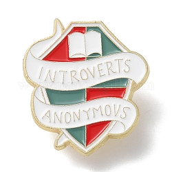 Badge with Word Introverts Anonymous Enamel Pins, Golden Zinc Alloy Brooch for Women, White, 31x27x1.5mm