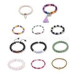 Bracelet extensible en perles rondes avec pierres précieuses pour femme, diamètre intérieur: 1-5/8~2-1/4 pouce (4~5.8 cm)