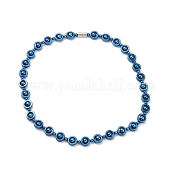 Halskette aus synthetischen Hämatit- und Messingsäulen mit Magnetverschlüssen, Edelsteinschmuck für Männer Frauen, Blau, 19-7/8 Zoll (50.5 cm)
