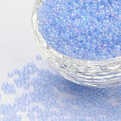 Perline di semi di vetro rotonde di grado 8/0, colori trasparenti arcobaleno, lavanda, 8/0, 3x2mm, Foro: 1 mm, circa 10000pcs/scatola