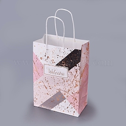 Rectangle Kraft Paper Bags with Handle, Shopping Bag, Merchandise Bag, Gift, Party Bag, Pink, 15x21x8cm