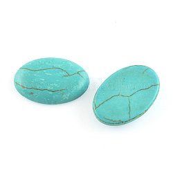 Artisanat d'accessoires cabochons à dos plat avec pierre en turquoise synthétique , ovale, turquoise moyen, 6x8x3mm