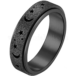 Stainless Steel Moon and Star Rotatable Finger Ring, Spinner Fidget Band Anxiety Stress Relief Ring for Women, Electrophoresis Black, US Size 12(21.4mm)