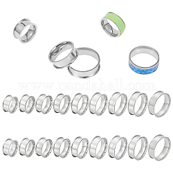 Unicraftale 18Pcs 9 Size 201 Stainless Steel Grooved Finger Ring Settings, Ring Core Blank, for Inlay Ring Jewelry Making, Stainless Steel Color, US Size 5~13(15.7~22.2mm), Groove: 7mm, 2Pcs/size