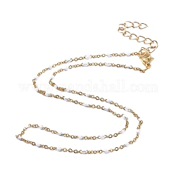 304 Edelstahl Kabelkette Halsketten, mit Emaille und Karabinerverschlüsse, golden, weiß, 16.92 Zoll (43 cm)