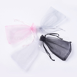 4 couleurs sacs en organza, avec des rubans, rectangle, rose / lavande / gris clair / noir, couleur mixte, 15~15.5x9.5~10 cm, 25 pcs / couleur, 100 pièces / kit