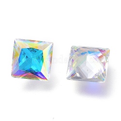Cubic Zirconia Pointed Back Cabochons, Faceted Square, Crystal AB, 6x6x3mm