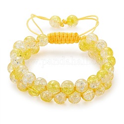 Bracelet en perles de verre tressées rondes étincelantes, bracelet ajustable à double couche pour femme, jaune, diamètre intérieur: 2~3-1/8 pouce (5~7.8 cm)
