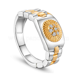 Shegrace 925 anillo de dedo de plata esterlina, con cadena de reloj y redondo real bañado en oro de 18k con micro pavé de circonitas cúbicas aaa, platino y oro, 21mm