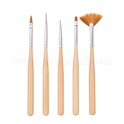 5 Stück Nail Art Pinsel Stifte, Holzgriff und Kugelschreiber aus Nylonfaser, papayawhip, 125~135x8~8.5 mm, 5 Stk. / Satz