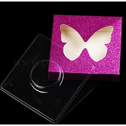 Scatole pieghevoli di carta, scatola di imballaggio per ciglia vuota, con finestra a cuore trasparente, quadrato, rosa intenso, 7.2x7.2x1.2cm