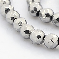 Facettées perles d'hématite synthétique non magnétique brins, Plaqué Argent, 6mm, Trou: 1mm, Environ 68 pcs/chapelet, 14.5 pouce