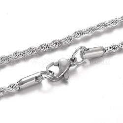 304 из нержавеющей стальной трос цепи ожерелья, с карабин-лобстерами , цвет нержавеющей стали, 19.7 дюйм (50 см)