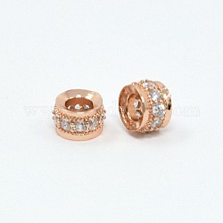 Perles de cubes zircone en laiton , rondelle, or rose, 6x4mm, Trou: 3mm
