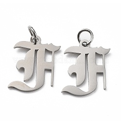 304 Stainless Steel Pendants, with Jump Ring, Old English, Letter, Laser Cut, Stainless Steel Color, Letter.F, 16.5x14x1mm, Hole: 3mm