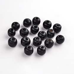 Des perles en bois naturel, ronde, teinte, noir, 9x10mm, Trou: 3.5mm, environ 3000 pcs/1000 g