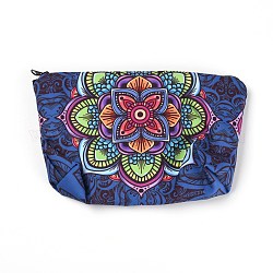 Bolsas de cosméticos con cremallera de lona de poliéster, rectángulo con el modelo de flor, azul medianoche, 14.5x22.5x1.3 cm