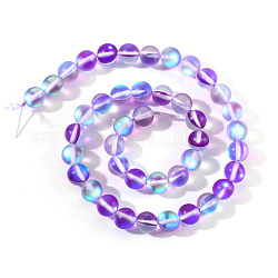 Synthetic Moonstone Beads Strands, Holographic Beads, Dyed, Frosted, Round, Purple, 6mm, Hole: 0.5mm, 65pcs/strand, 15.7 inch