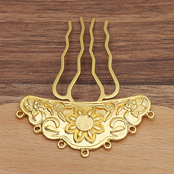 Impostazioni cabochon pettine per capelli in ferro, con il fiore della lega, oro, 29x69mm, Vassoio: 5 mm e 8 mm