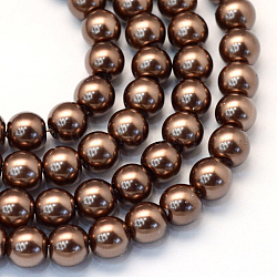 Cottura dipinto di perle di vetro perlato fili di perline rotondo, sella marrone, 4~5mm, Foro: 1 mm, circa 210pcs/filo, 31.4 pollice