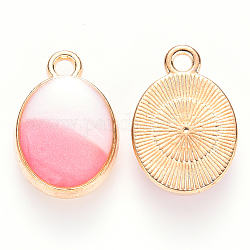 Alloy Enamel Charms, Oval, Light Gold, Pink, 15x10x3mm, Hole: 1.6mm