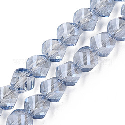 Placcare trasparente perle di vetro fili, sfaccettato, pepite, blu fiordaliso, 8x7mm, Foro: 1.4 mm, circa 72pcs/filo, 20.08 pollice (51 cm)