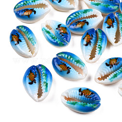 Perle di conchiglia stampate di ciprea, Senza Buco / undrilled, modello di tartaruga di mare, dodger blu, 17.5~21.5x12~14.5x5.5~7.5mm