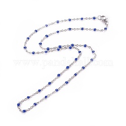 304 Edelstahl Kabelkette Halsketten, mit Emailgliedern und Karabinerhaken, Lot, Blau, 17.7 Zoll (45 cm), 1.7~2.5 mm