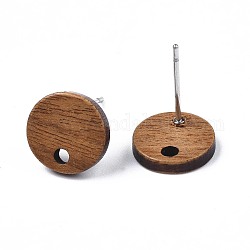 Risultati di orecchini a bottone in legno di noce, con 304 perno in acciaio inox, rotondo e piatto, 10mm, Foro: 2 mm, ago :0.7mm