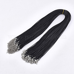 Toma de collar de cordón encerado con fornituras de hierro, negro, 24 pulgada (61 cm) (excluyendo la longitud del broche y las cadenas extensibles), 2mm