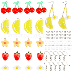 Chgcraft diy bausätze für ohrringe mit obstbaumeln, einschließlich Kirschen- & Blumen- & Erdbeer- & Orangen-Harzanhängern, Messing Ohrhaken, Mischfarbe, 110 Stück / Beutel