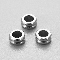 201 Stainless Steel Beads, Large Hole Beads, Grooved Column, Stainless Steel Color, 8x4mm, Hole: 4.5mm