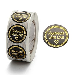 Fait à la main avec amour stickers, papier auto-adhésif autocollants d'étiquette cadeau, pour la fête, cadeaux décoratifs, mot, 24.5mm, 500pcs / roll