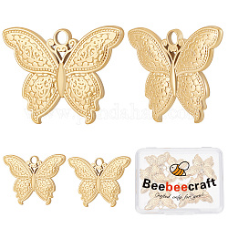 Beebeecraft 10pcs 304 colgantes de acero inoxidable, mariposa, real 18k chapado en oro, 19x25x2mm, agujero: 2.5 mm