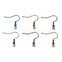 Ion Plating(IP) 304 Stainless Steel French Earring Hooks, Flat Earring Hooks, Ear Wire, with Beads and Horizontal Loop, Rainbow Color, 21x21mm, Hole: 2mm, 22 Gauge, Pin: 0.6mm, bead: 3mm