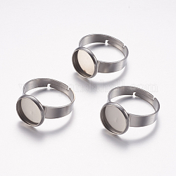 Componentes de anillos de dedo de 304 acero inoxidable ajustables, fornituras base de anillo almohadilla, plano y redondo, color acero inoxidable, Bandeja: 10 mm, tamaño de 7, 17mm