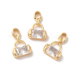 Brass Micro Pave Cubic Zirconia Pendants, Lock, Real 18K Gold Plated, 13x10.5x4mm, Hole: 4.2x2.5mm