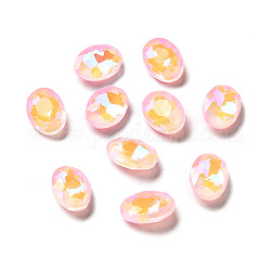 Cabochons verre strass moka style fluo, dos plat, ovale, rose clair, 14x10x5mm