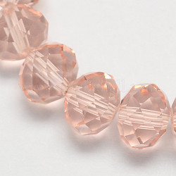 Handmade Glass Beads, Faceted Rondelle, Light Salmon, 14x10mm, Hole: 1mm, about 60pcs/strand