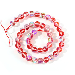Synthetische Mondstein Perlen Stränge, holographische Perlen, gefärbt, Runde, rot, 6 mm, Bohrung: 0.5 mm, 65 Stk. / Strang, 15.7 Zoll