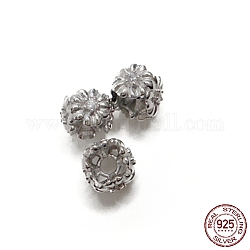 925 perline in argento sterling placcato rodio, con zirconi, quadrata con fiore, Vero platino placcato, 4.7x6.1x6.1mm, Foro: 1.8 mm