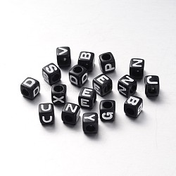 Lettera perline europee acriliche, foro orizzontale, cubo, lettere miste casuali, 10x10x10mm, Foro: 4 mm, circa 598pcs/500g