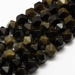 Chapelets de perles en obsidienne dorée naturelle, facette, ronde, 7~8mm, Trou: 1mm, Environ 48 pcs/chapelet, 15.5 pouce (39.5 cm)