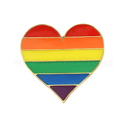 Arco iris orgullo bandera corazón esmalte pin, insignia de aleación para ropa de mochila, dorado, colorido, 23x25mm