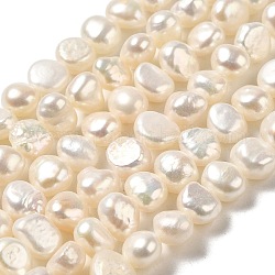 Brins de perles de culture d'eau douce naturelles, deux faces polies, niveau 4a+, floral blanc, 6~7x7.5~8x5~5.5mm, Trou: 0.6mm, Environ 53 pcs/chapelet, 13.43~13.58'' (34.1~34.5 cm)