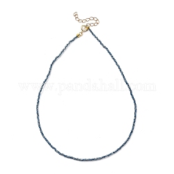 Facettierte Rondelle Glasperlen Halsketten, mit vergoldeten Messingfederringverschlüssen, Stahlblau, 14.37 Zoll (36.5 cm)