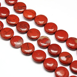 Crépitement naturel rond plat perles de jaspe rouge brins, 20x7~9mm, Trou: 1mm, Environ 20 pcs/chapelet, 15.74 pouce