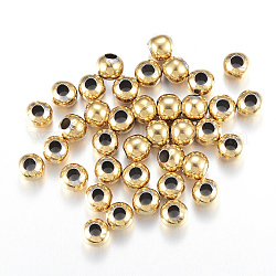 Perles rondes en 304 acier inoxydable avec placage sous vide, or, 6mm, Trou: 2~2.5mm