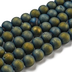 Electroplated Natural Agate Round Bead Strands, Grade A, Blue Plated, 8mm, Hole: 1mm, about 46pcs/strand, 14.9 inch